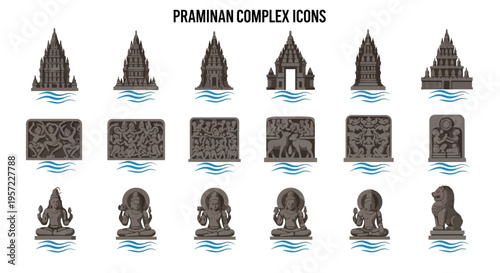 Praminan Temple Complex Icon Set.