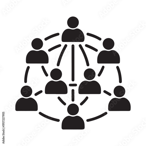 Social network glyph icon with many connected people representing hierarchy and community relations