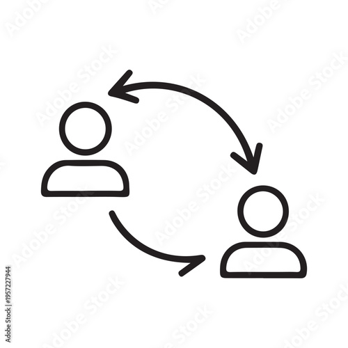 People communication line icon with two users and curved arrow between them representing exchange concept
