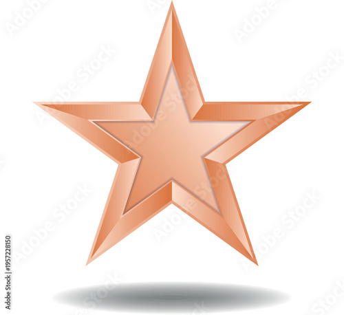 A shiny copper colored star with a drop shadow on a white background