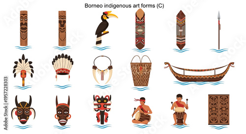 Bornean tribal art and crafts display.