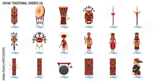 Dayak Traditional Shields and Drums Collection.