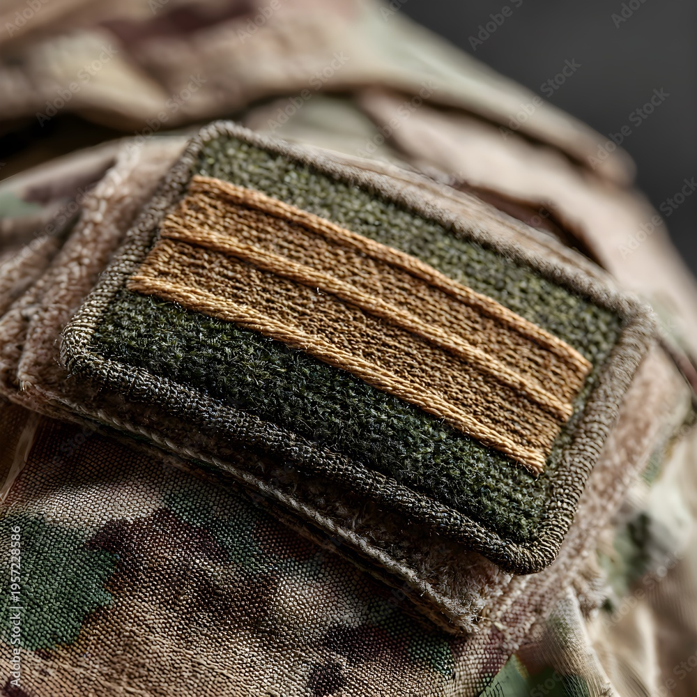 Fototapeta premium Military Patch on Camouflage Uniform