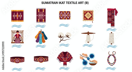 Traditional Sumatran Ikat Textile Art Patterns.