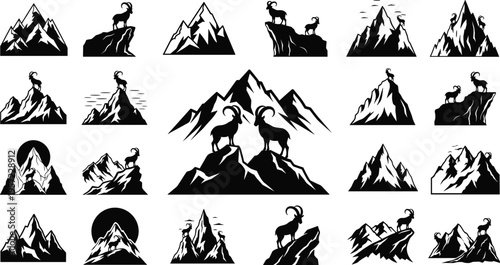 Wild animal black silhouette vector set, elephant lion giraffe rhino monkey collection, forest wildlife, cad drawing flat vector illustration, flavector.