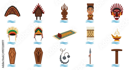 Collection of ancient tribal totem icons.