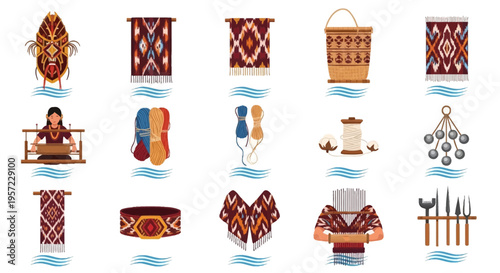Traditional textile patterns and accessories.