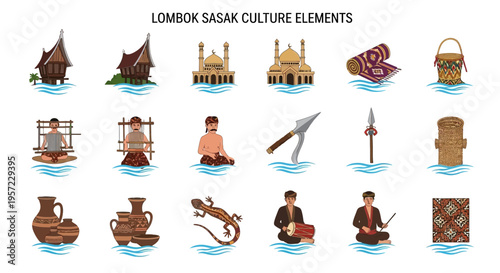 Lombok Sasak Cultural Heritage Elements Icon.