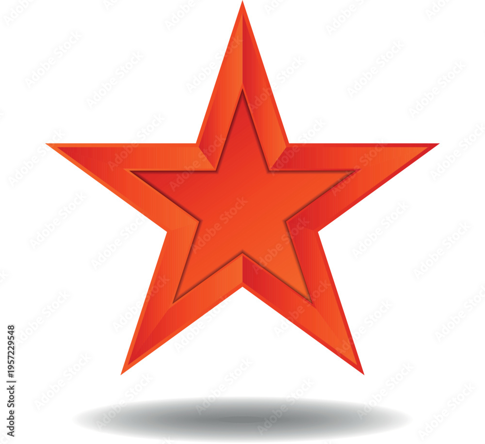 Fototapeta premium A large red star with a drop shadow on a white background
