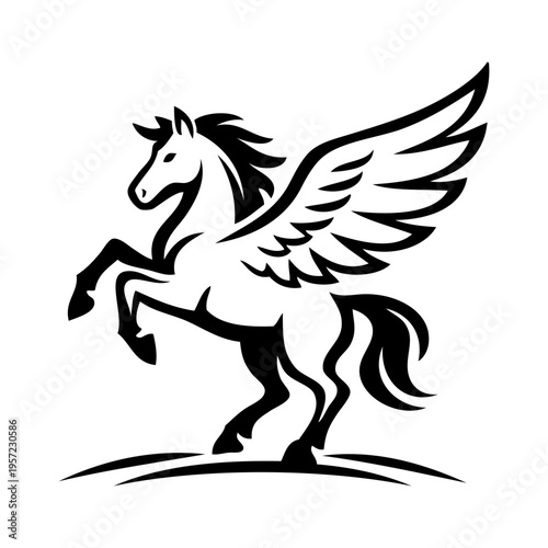 Logotipo con pegaso de la leyenda griega. Dibujo sencillo con líneas de un caballo con alas