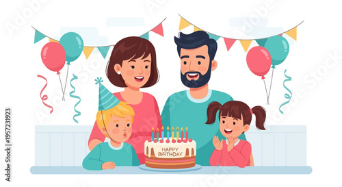 Family Celebrating Birthday with Cake.