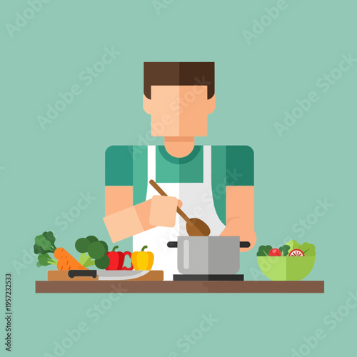 Person cooking with vegetables on a kitchen counter.
