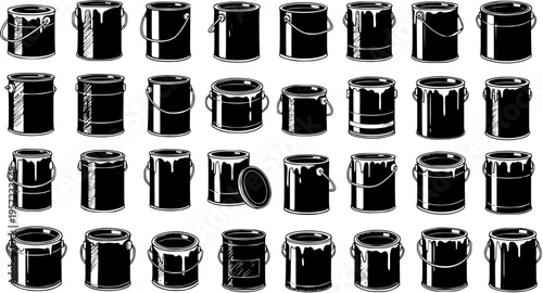 Black and White Paint Cans: Vector Illustration
