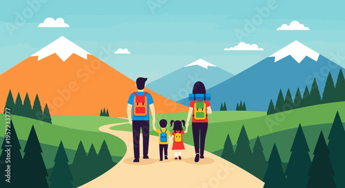 Family walking on a path together.