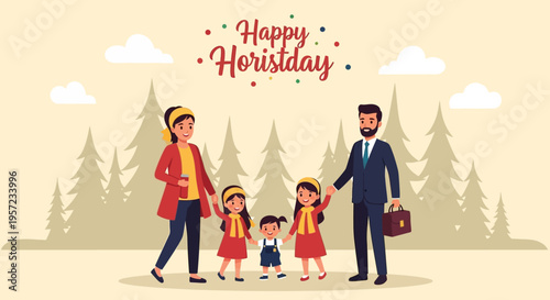 Family Walking Together In Winter.