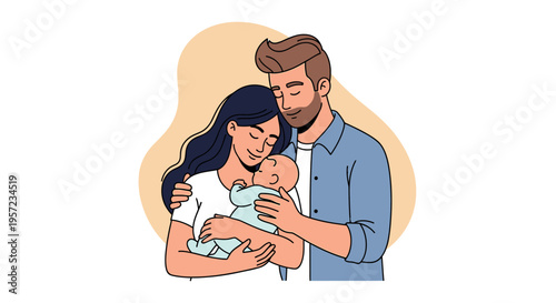 Happy Family Holding Newborn Baby Together.