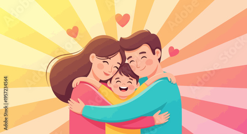 Happy family hugging each other tight.