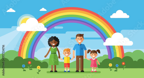 Happy family standing together outdoors smiling 1.