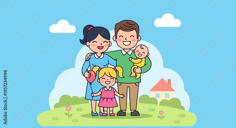 Fototapeta premium Happy family with little children outdoors.