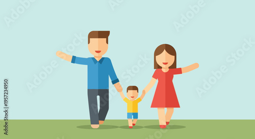 Happy family with little child together.