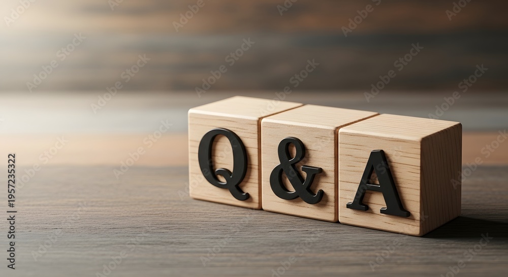 Naklejka premium Wooden block q a session with three lettered blocks on a desk