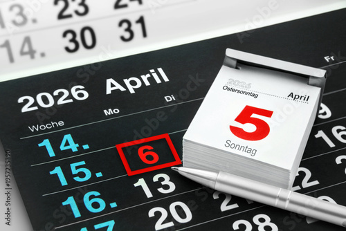 Deutscher Kalender Feiertage Ostern 5. und 6. April 2026 Ostersonntag Ostermontag