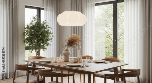 Elegant dining room with natural light and modern decor