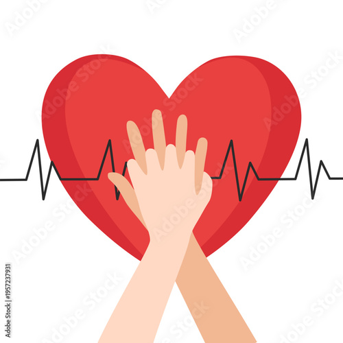 Cardiopulmonary Resuscitation (CPR), First Aid Emergency in flat design vector illustration