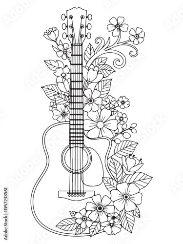 Guitar folral coloring page for kids