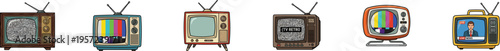 Vector collection of vintage television sets with various screens