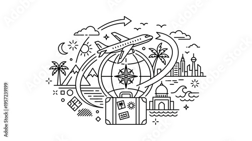 Global Travel Concept with Airplane and World Globe