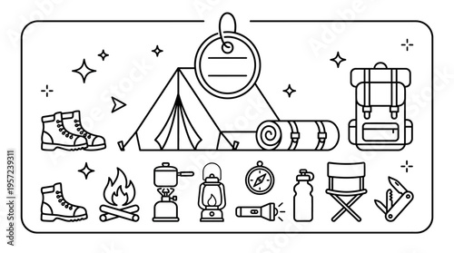 Camping and Hiking Gear Icon Set