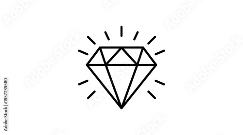 Diamond Icon with Rays Black and White