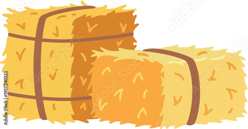 Cartoon hay bales illustration isolated on white background for farm, harvest, and autumn design projects