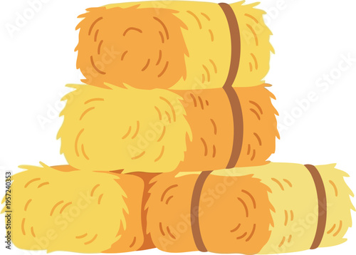 Stacked hay bales illustration isolated on white background for farm, harvest, and autumn design projects