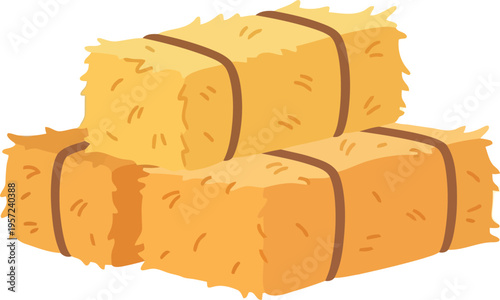 Stacked hay bales illustration isolated on white background for farm, harvest, and autumn design