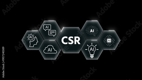 CSR Business Strategy Concept Animation, Liquid Glass Effect, CSR abbreviation, modern technology concept. Business, Technology, Internet and network concept