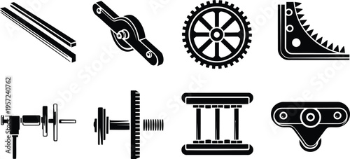 Mechanical hardware tools and industrial gear component icons set vector