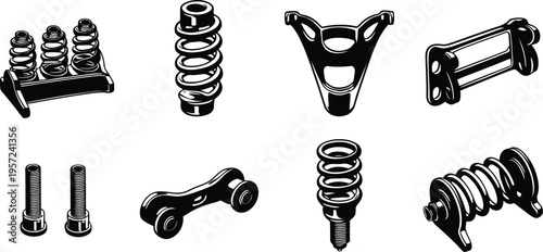 Car Suspension System Components and Shock Absorber Parts Set Vector