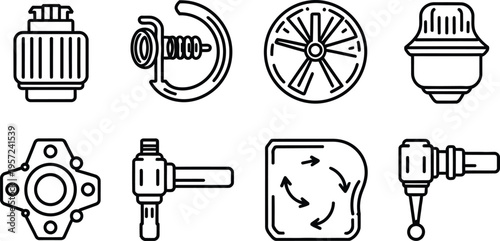 Industrial Mechanical Parts and Engineering Component Line Icon Set