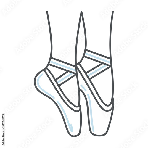 Vector of ballet shoes worn on feet in pointe position