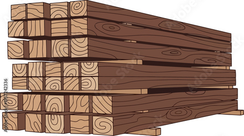Stack of Wooden Planks Illustration for Construction and Carpentry Projects