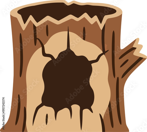 Hollow tree stump illustration isolated on white background for nature, forestry, and educational design