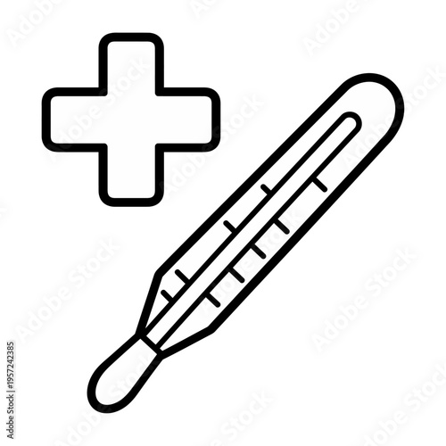 Vector of a medical thermometer and a cross symbol
