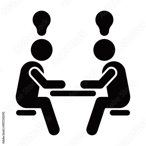 Vector of two people sitting at a table exchanging ideas to collaborate