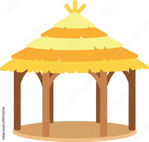 Tropical thatched gazebo vector illustration for summer resort, beach, and outdoor relaxation designs