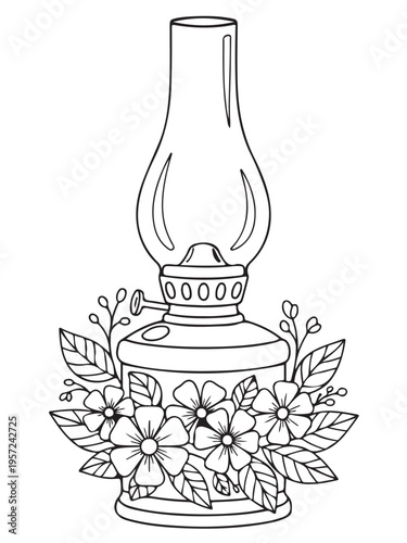 Kerosene lamp folral coloring page 