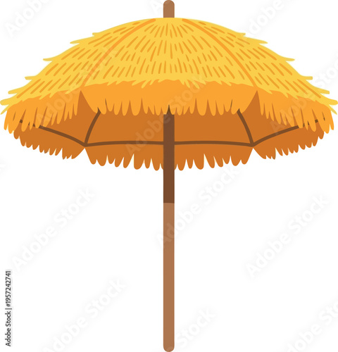 Vector illustration of tropical straw beach umbrella isolated on white background for summer vacation design