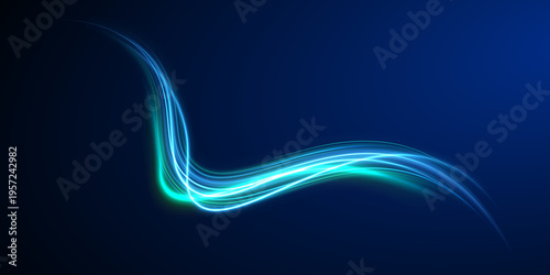 Abstract glowing lines form a spiral tunnel, drawing the viewer into a luminous flow of motion. Gradients enhance depth and immersive quality. The composition conveys speed and digital transformation.