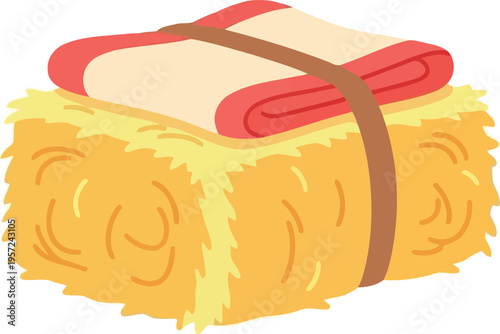 Cartoon Hay Bale with Blanket Vector Illustration for Farm and Autumn Designs